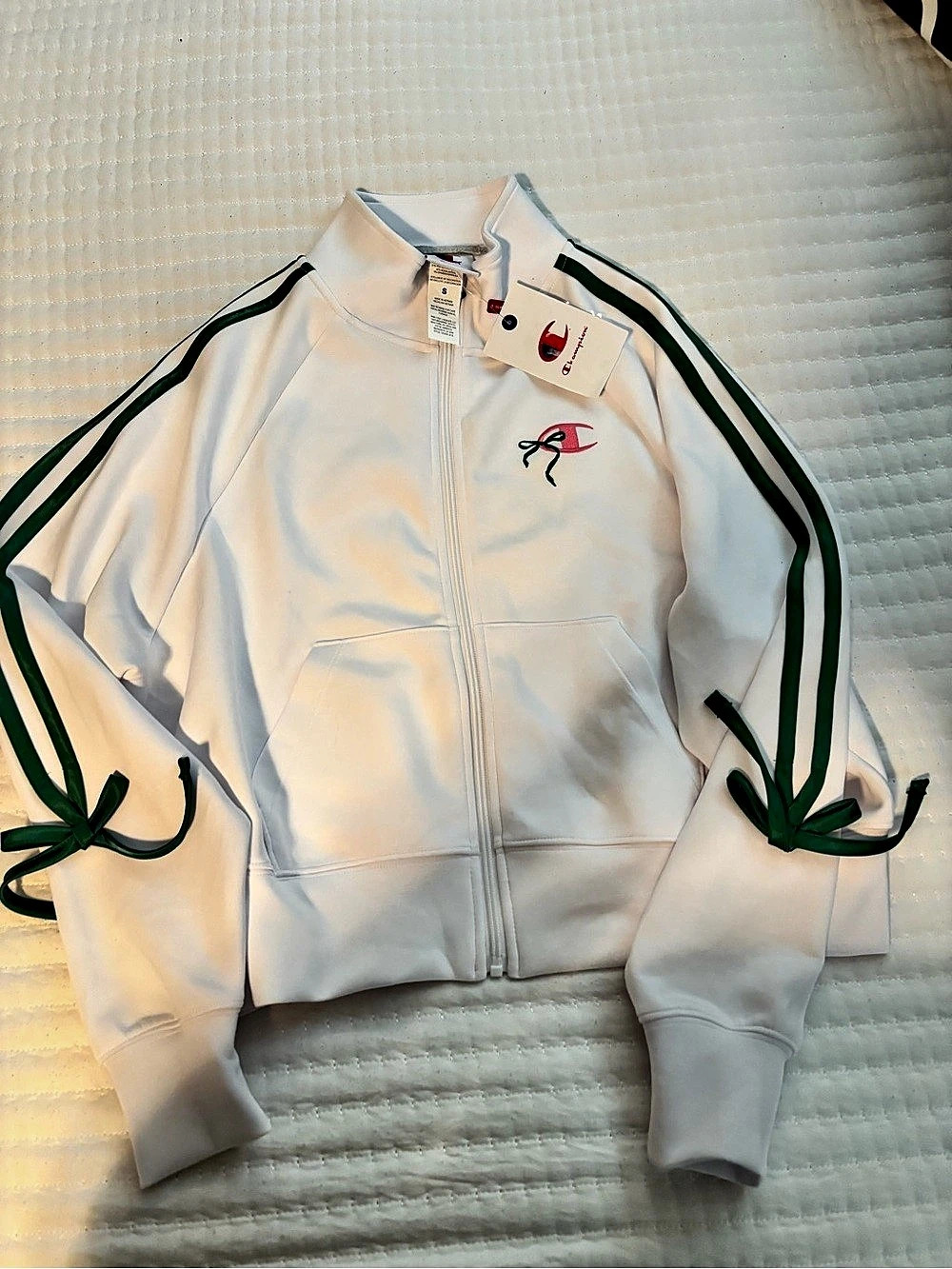 Champion Women'Small Track Jacket White & Green Size Small NWT